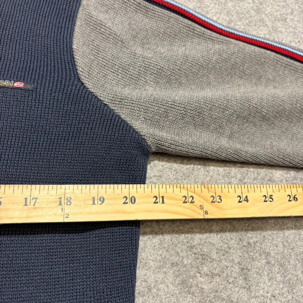 Quiksilver Quikjean Mens Large Full Zip Waffle Knit Sweater Navy Grey Striped